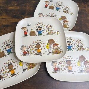 Peanuts Character Autumn Plates - Cream Bamboo Fibre 10” Square Set of 4